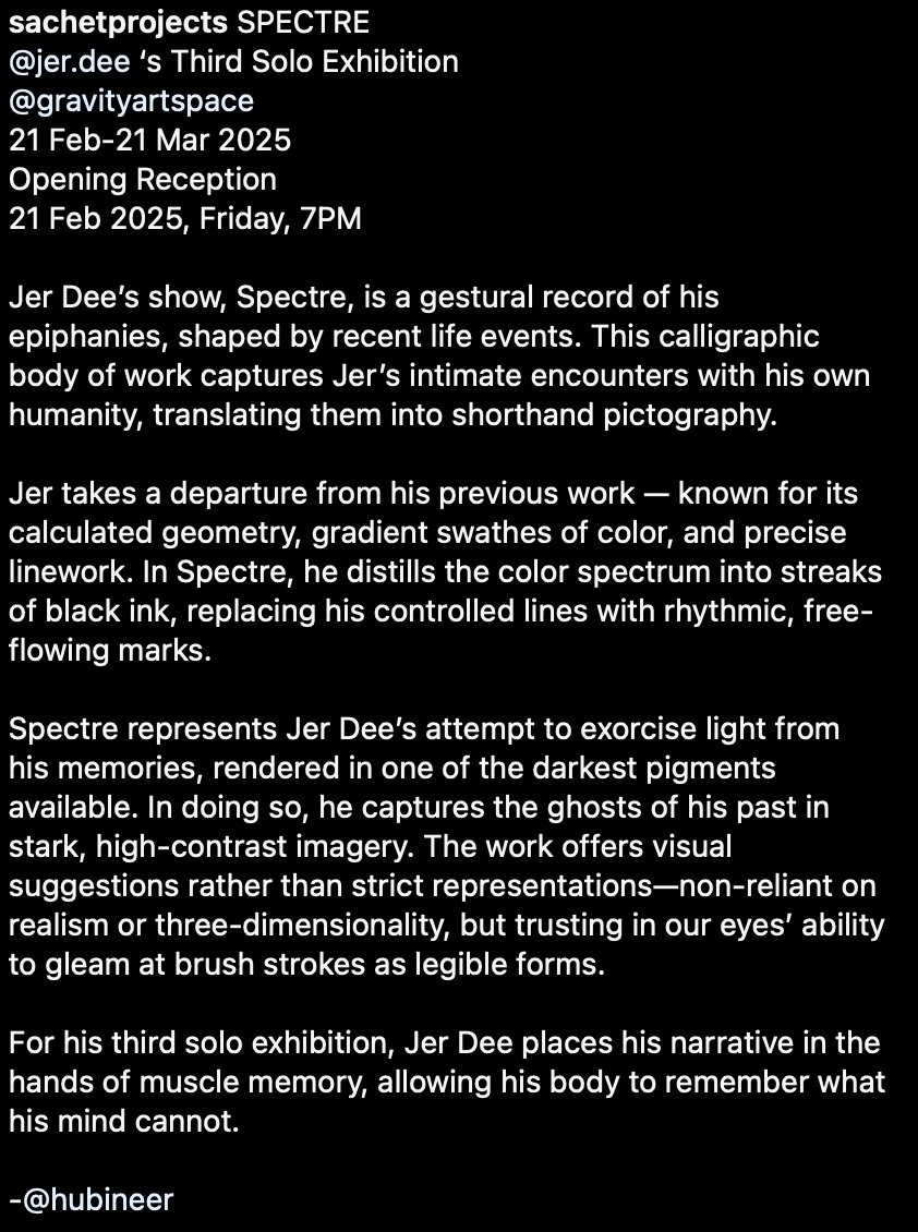 DiscoJerDee's tweet photo. Spectre: third solo exhibition by jer dee
presented by Sachet Projects
Gravity Art Space
21 Feb - 21 Mar 2025
opening reception: 21 Feb, Friday, 7PM

writeup by @hubineer https://t.co/Gzn7mYrnIH