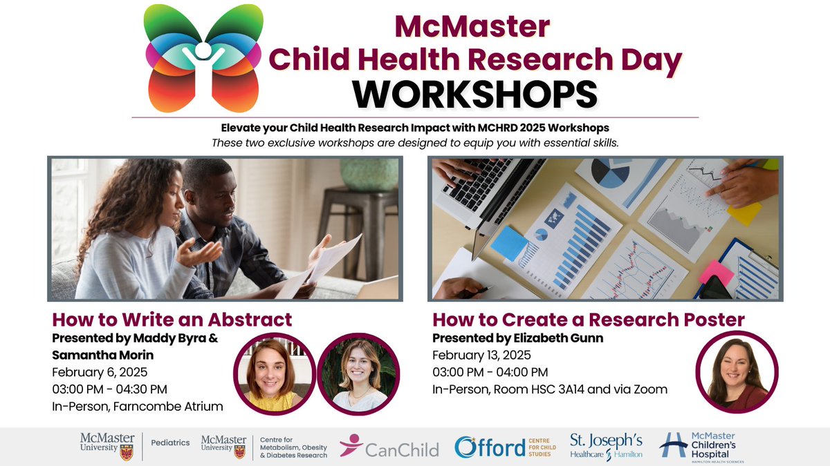 One week to go until the "How to Write an Abstract" #MCHRD2025 workshop with Maddy Byra &amp; Samantha Morrin! 📚

Please note the ROOM CHANGE: the session will now be in the Farncombe Atrium.

Haven’t registered yet? Sign up here ⬇️ pediatrics.healthsci.mcmaster.ca/research/mcmas…