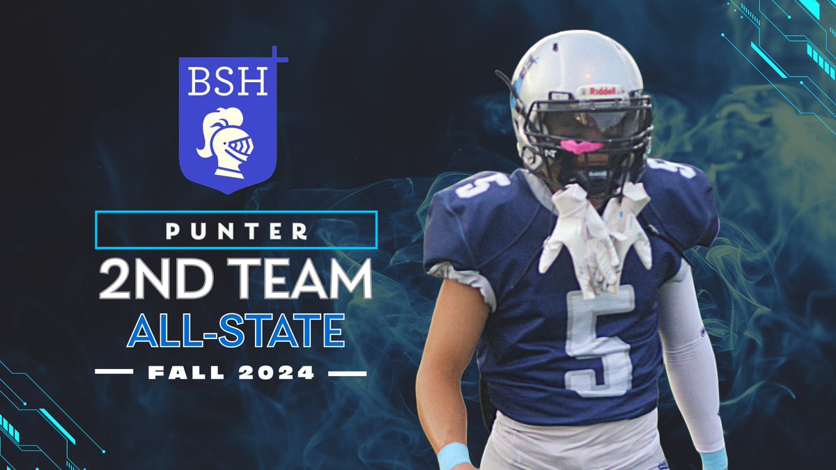 🥈 Congratulations to Knights Football player Odin Diaz, who was recognized as 2nd Team All-State for Division II by the VISFL for his play this fall as a Punter, with an impressive 39.4 yards kick! Nice job Odin and well earned  #HailToThee #bshfootball #allstate