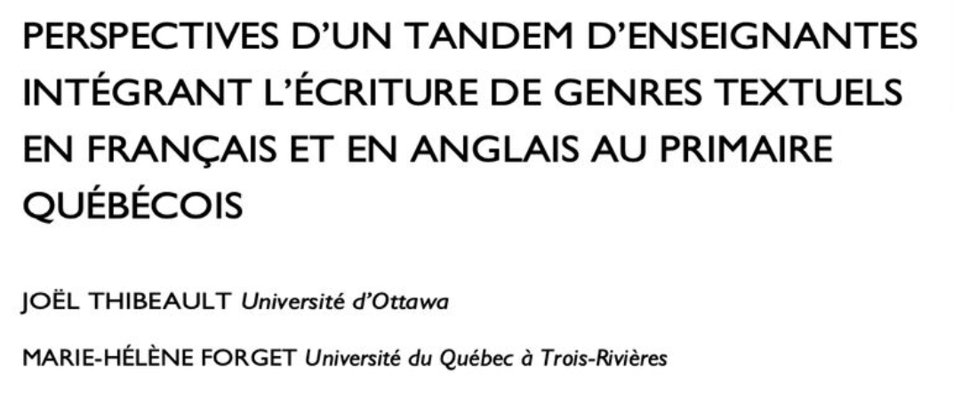 🚨Nouvel article🚨 

mje.mcgill.ca/article/view/1…

Avec M.-H. Forget, j'explore les perspectives d'enseignantes du primaire (une enseignante titulaire, une d'anglais langue seconde) qui ont co-enseigné, de façon bilingue, des séquences sur l'écriture de genres textuels argumentatifs.