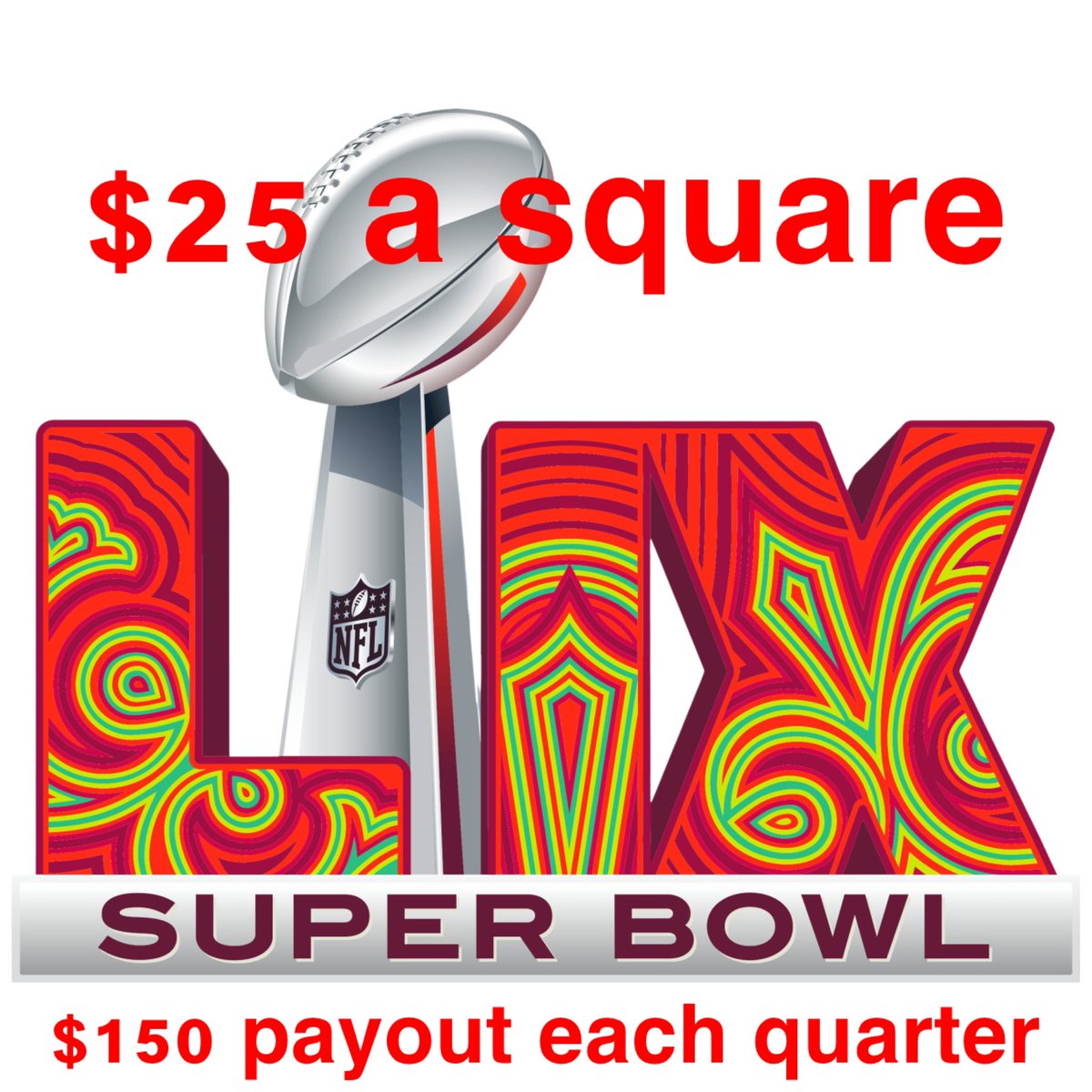 Jen Fescoe (@jenfescoe) on Twitter photo Super Bowl Square Time!!! Squares are assigned randomly this year. $25 a square with $150 payout each quarter and end of game.
Help in supporting my fundraising for the <a href="/BMAFoundationKC/">BMA Foundation</a>
Venmo <a href="/bmafoundationkc/">BMA Foundation</a>
In the box “what is this for”…SB Square Jen Fescoe Super Bowl Square Time!!! Squares are assigned randomly this year. $25 a square with $150 payout each quarter and end of game.
Help in supporting my fundraising for the <a href="/BMAFoundationKC/">BMA Foundation</a>
Venmo <a href="/bmafoundationkc/">BMA Foundation</a>
In the box “what is this for”…SB Square Jen Fescoe