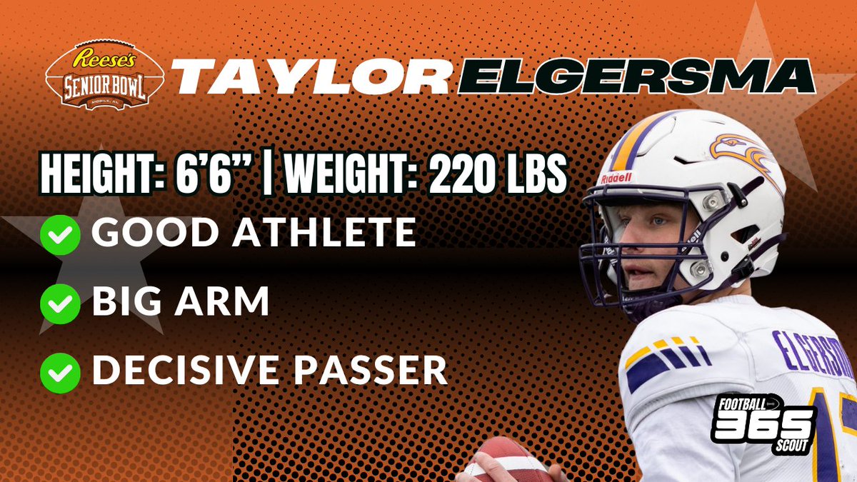 🧵3/5). QB Taylor Elgersma, <a href="/Laurier/">Wilfrid Laurier University</a>  

Elgersma, the first Canadian QB in Senior Bowl history, recently burst onto the scene after his <a href="/CGSAllStar/">The College Gridiron Showcase</a> showing. At 6'6", 220 lbs, he’s a decisive thrower with a big arm. He could steal the show this week.