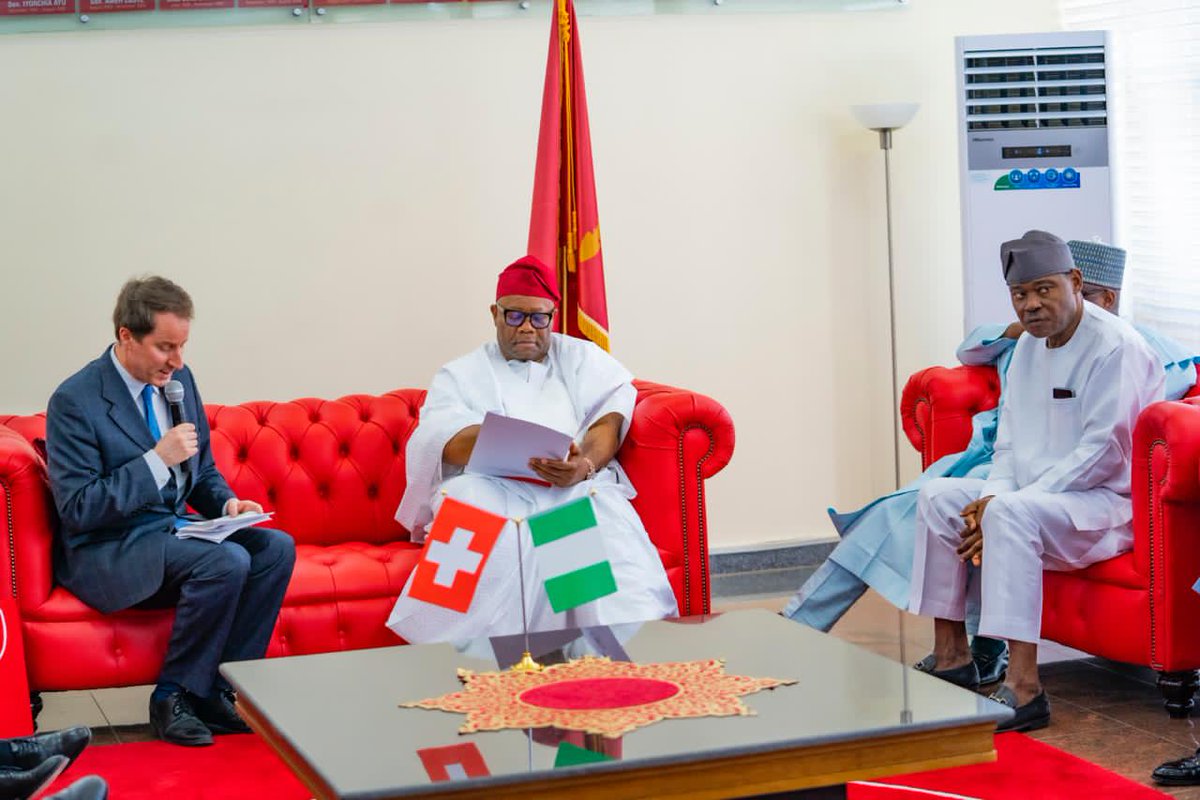 OndoEvents's tweet photo. PHOTOS: Senate President, Senator Godswill Akpabio, Senator Jimoh Ibrahim CFR and others during the courtesy visit by the Swiss EFTA, delegation today at Senate President Office. National Assembly Complex, Abuja, January 27, 2025. https://t.co/yp3AnUfPsv