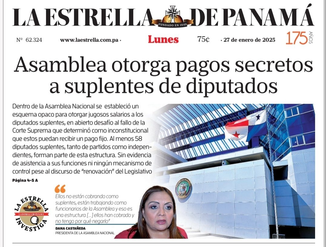 🚨Los pagos secretos de los suplentes de los diputados. Dentro de la Asamblea hay una estructura para pagarle a los diputados suplentes evadiendo el fallo  de la Corte Suprema de Justicia. ¿Quienes cobran más? Descúbrelo en mi reporte vía 🗞️<a href="/EstrellaOnline/">La Estrella de Panamá</a>
laestrella.com.pa/panama/naciona…