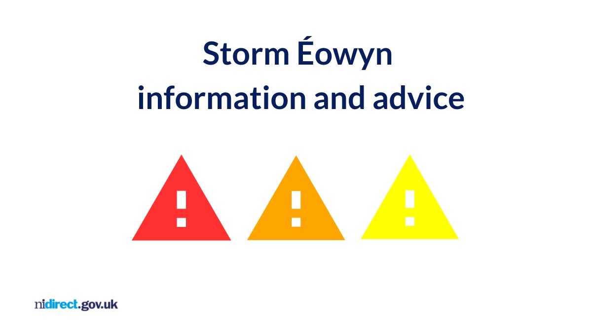 Following Storm Éowyn, find information about:
• public services
• community assistance &amp; drop-in centres
Also advice on dangers of:
• damaged electricity equipment/power lines
• carbon monoxide poisoning
nidirect.gov.uk/news/strong-wi…
<a href="/deptinfra/">Department for Infrastructure</a> <a href="/Hsenigov/">HSENI</a> <a href="/NIElectricity/">NIE Networks</a> <a href="/niwnews/">Northern Ireland Water</a>
