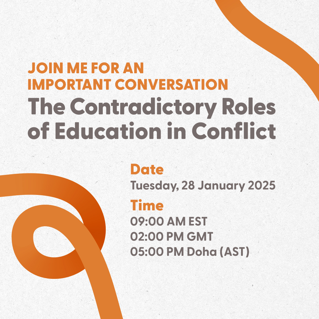EduCannotWait's tweet photo. 📣Happening tomorrow!

@EduCannotWait's First Emergency Response Manager, Anfal Saqib & strategic partners come together at @EAA_Foundation's webinar "The Contradictory Roles of Education in Conflict & Emergencies" to discuss how #education can foster peace & stability while also being a victim of conflict, or a tool for division, in crises.

🗓️January 28
⏰2:00PM UTC / 9AM EST 
💻https://t.co/JKllB1rZxL