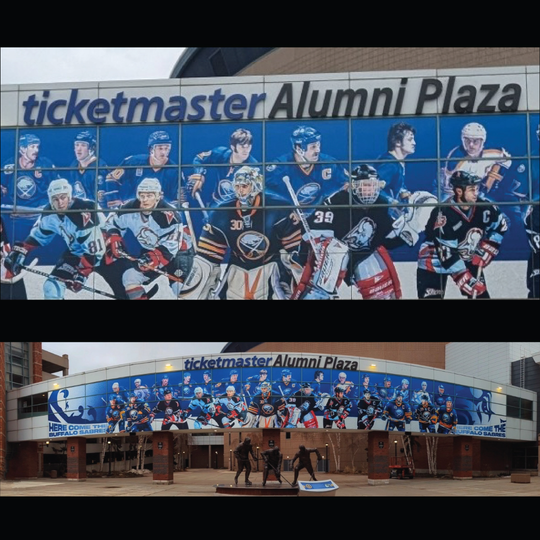 ASI_Signage's tweet photo. ASI has illuminated the Alumni Plaza mural at Keybank Center, home of the Buffalo Sabres hockey team, with stunning 2" deep Fabricated Aluminum Halo Lit Letters. Join us in celebrating this remarkable installation and show your love for the Sabres! https://t.co/7ctVC81jH7