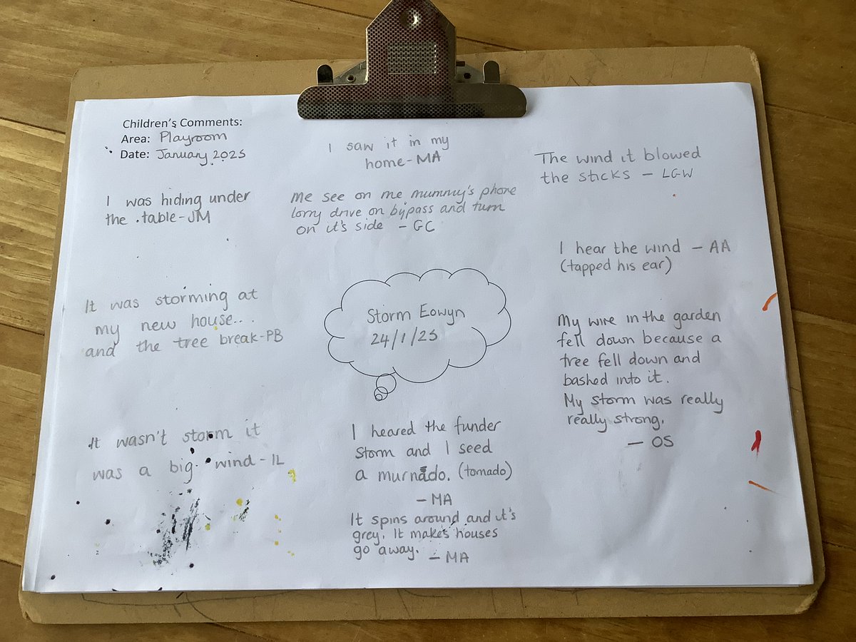 TynecastleS's tweet photo. Our children have been reflecting on Storm Eowyn which closed our nursery on Friday.

 (RTA L19 Provide different opportunities for me to express my thoughts, feelings and opinions, and  consider those of others with adults and my peers) 
#EarlyLiteracy #EffectiveContributors https://t.co/zbqwpM52Kn