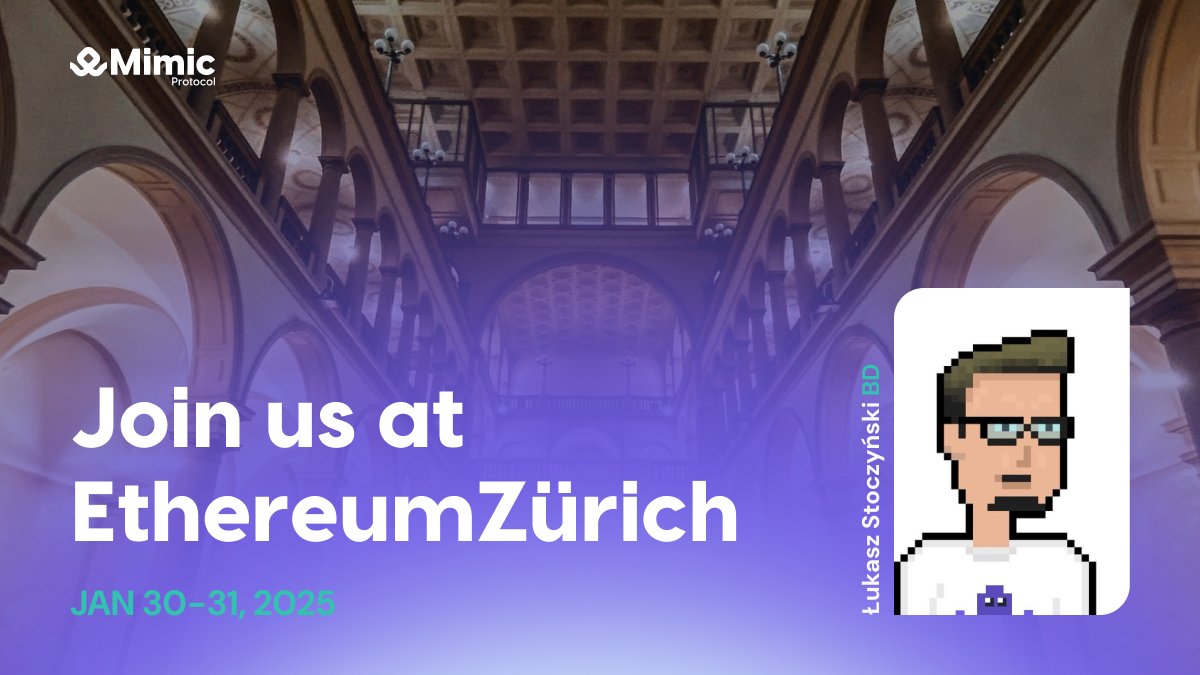 Kicking off the event's agenda with <a href="/EthereumZurich/">EthereumZuri.ch</a>! 

Join <a href="/stoczek_eth/">Lukasz (onchain automation arc)</a>, as we dive into fresh ideas and explore how Mimic Protocol is redefining DeFi.

Excited to connect with builders, thinkers, and innovatoooors—let’s make it happen!