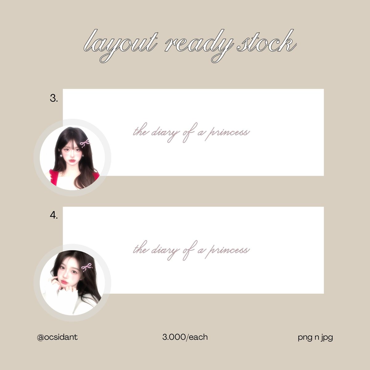 ocsidant's tweet image. help rt, thank u 💗 #zonauang

halooo semuanya, aku bawa layout ready stock nih. untuk prize nya 3OOO/EACH uudah dapat ava jpg dan png lohh. untuk lebih lengkapnya bisa cek thread ini yaaa. ayooo jajan oll, jangan lupa mt @ after dm 😋☝️💗