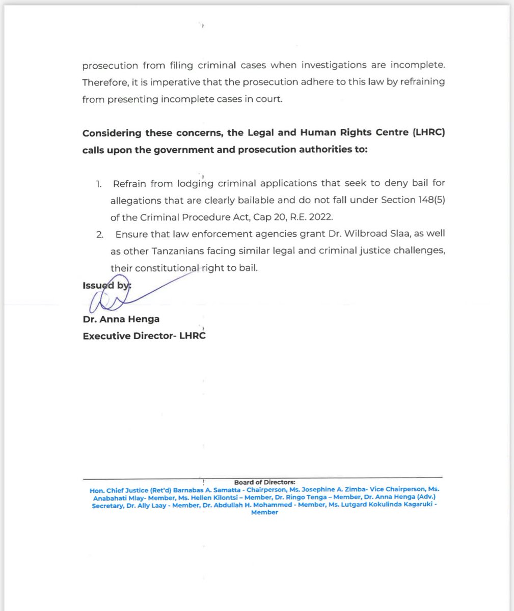 humanrightstz's tweet photo. PRESS RELEASE. 
Call to Tanzania Prosecution Authorities: Uphold the Constitutional Right to Bail for Dr. Wilbroad Slaa. https://t.co/EviZLyi9sM