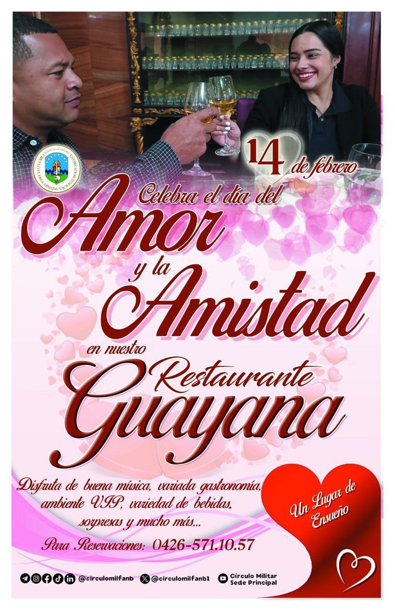 🌹❤️"¡Celebra el amor y la amistad, vive la magia de esta fecha en nuestro icónico Restaurante Guayana! 
Ven y disfruta de una experiencia gastronómica inolvidable, donde cada bocado estará lleno de un sabor inigualable y cada bebida será un brindis por la felicidad.❤️🌹
