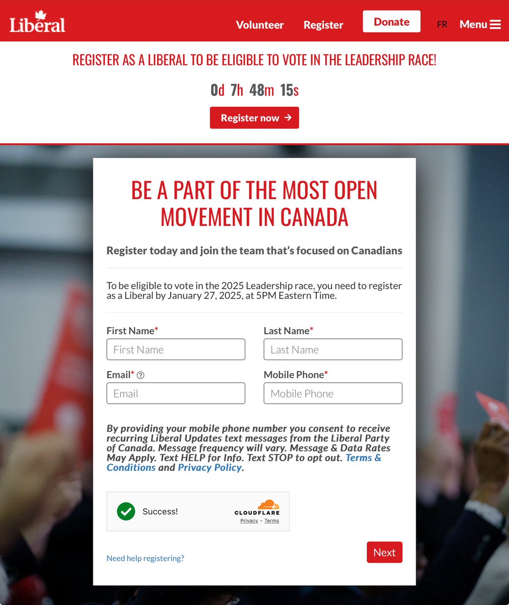 brianlilley's tweet photo. It’s insane that this is all you have to do to elect the next PM of Canada. 
Fill out a form on the Liberal website. 
You don’t have to be over 18, you don’t have to be Canadian, looks like you can register from outside the country. 
You just need to say you support the Liberals. https://t.co/BB106YdD0b
