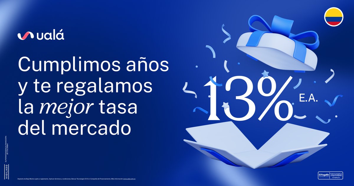 Hoy celebramos 3 años haciendo más fácil tu vida financiera, ¡y el regalo es para ti! 🎉

Te ofrecemos lo mejor:
✅ Cuenta sin costos de apertura ni mantenimiento
✅La tasa más alta del país: 13% E.A ¡Sin condiciones!
✅ Tarjeta débito Mastercard gratis
✅ Retiros de dinero sin