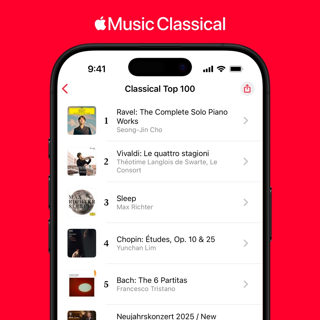 Apple Music Classical (@appleclassical) on Twitter photo A battle for the top spot in this week's #AppleClassicalTop100 between Vivaldi and Ravel: <a href="/SeongJinCho/">Seong-Jin Cho</a>'s latest recording of the French composer's complete piano works has made it to #1.
apple.co/ClassicalTop100 A battle for the top spot in this week's #AppleClassicalTop100 between Vivaldi and Ravel: <a href="/SeongJinCho/">Seong-Jin Cho</a>'s latest recording of the French composer's complete piano works has made it to #1.
apple.co/ClassicalTop100