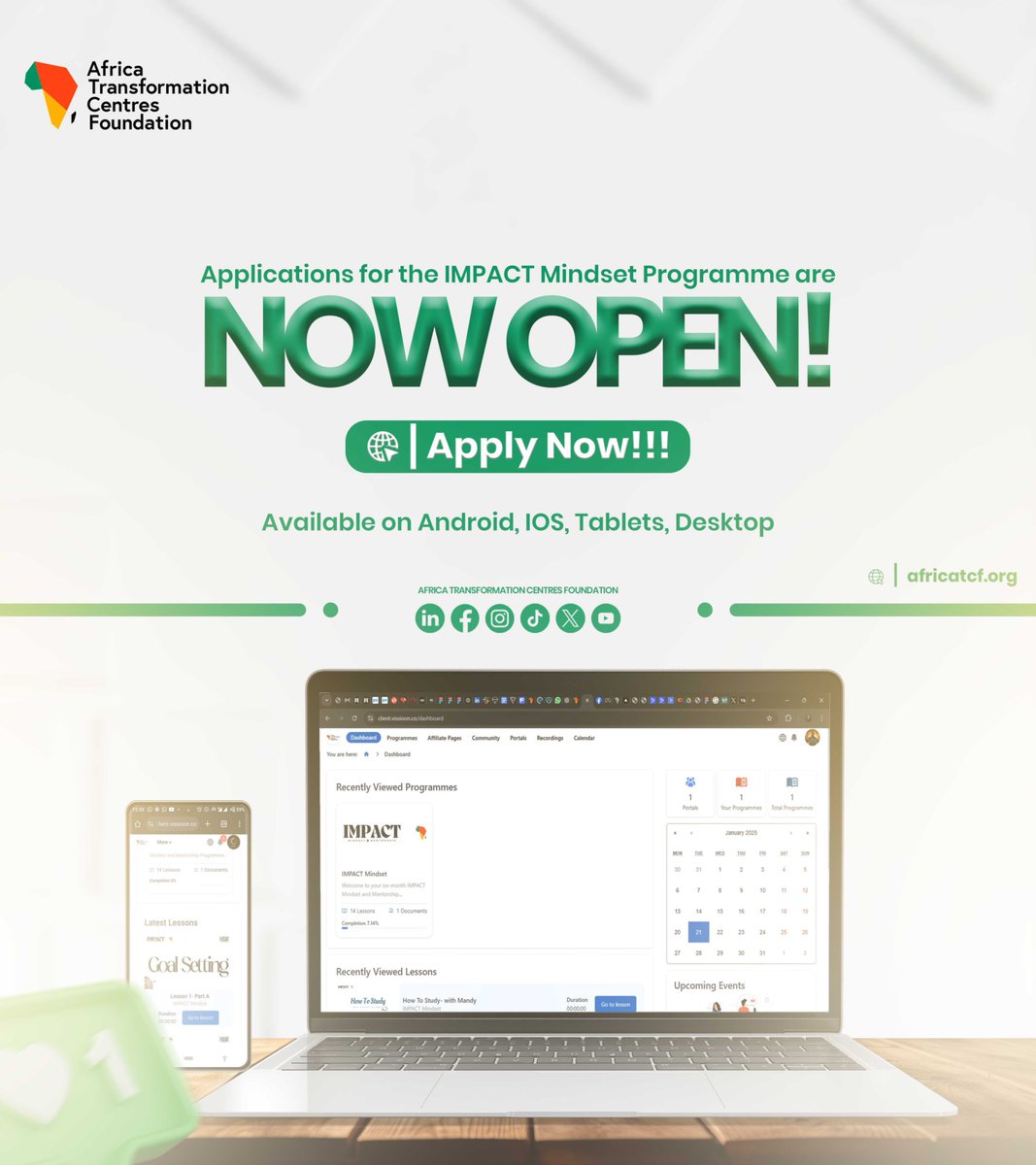 The wait is over! 🎉 Applications for the **Impact Mindset Program** are NOW OPEN!  

Are you a young African ready to transform your mindset, lead boldly, and create lasting impact? This is YOUR time. 🌟  

👉 Apply here: shorturl.at/fd2Mb  

#ATCF #IMPACTMindsetProgram