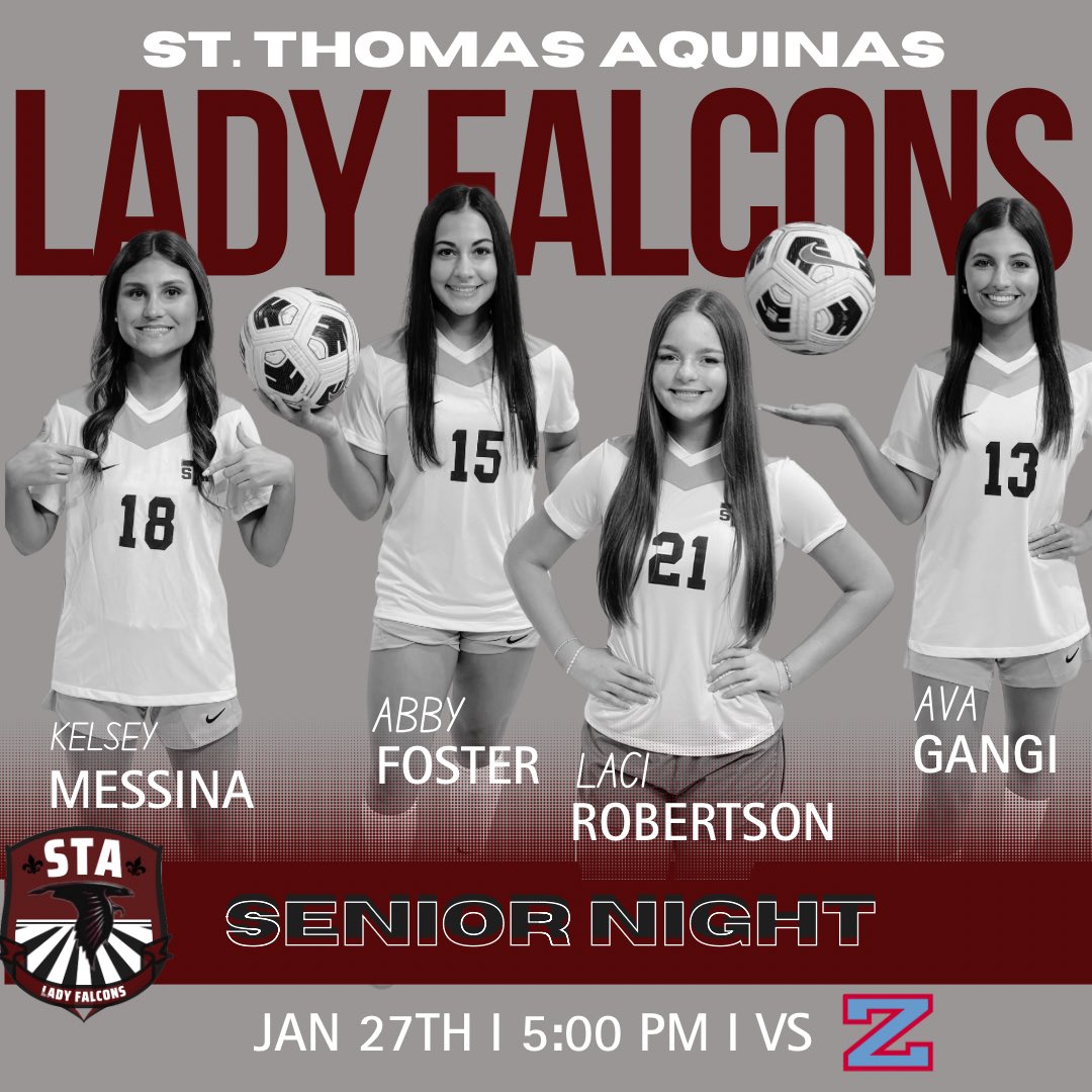STA_WSOC's tweet photo. Senior night tonight. Come out a support your Senior Lady Falcons in their final regular season home game. 

🆚 Zachary 
📍 STA | Pet Valenti Field 
⏰ 5:00pm https://t.co/KgptnchMoz