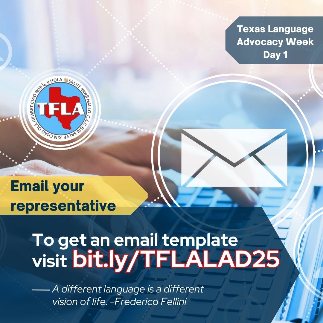 Stand up for World Languages! 🌎 Every student deserves the chance to learn another language. Advocacy starts with YOU—email your representatives today! 📩 We've made it easy with a ready-to-use template. #LanguageMatters #AdvocateNow #LAD25 @txwlteachers #langchat