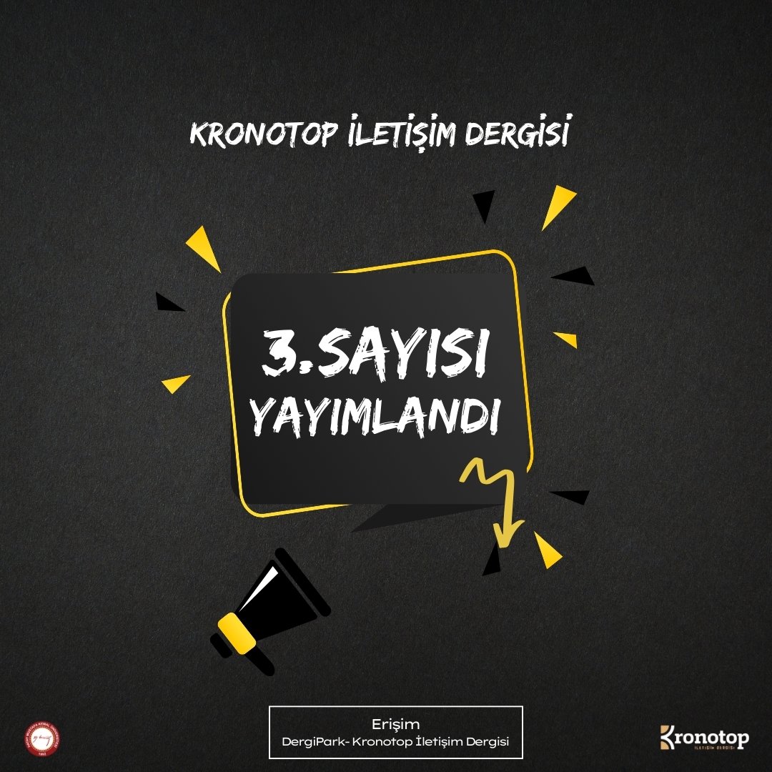 📢📢📢 Hatay Mustafa Kemal Üniversitesi İletişim Fakültesi akademik dergisi Kronotop İletişim'in 3. Sayısı yayımlandı!

Dergimizin yeni sayısına katkı sağlayan yazarlarımıza, hakemlerimize ve editör kurulumuza teşekkür eder, iyi okumalar dileriz...

📎dergipark.org.tr/tr/pub/kronoto…