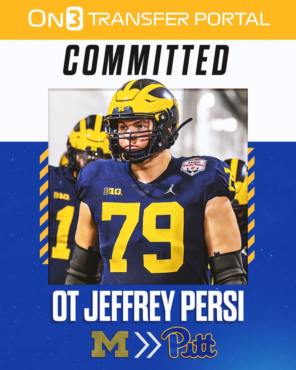 Transfer Portal (@transferportal_) on Twitter photo BREAKING: Michigan transfer OT Jeffrey Persi has signed with Pitt, <a href="/PeteNakos_/">Pete Nakos</a> reports.
on3.com/transfer-porta… BREAKING: Michigan transfer OT Jeffrey Persi has signed with Pitt, <a href="/PeteNakos_/">Pete Nakos</a> reports.
on3.com/transfer-porta…