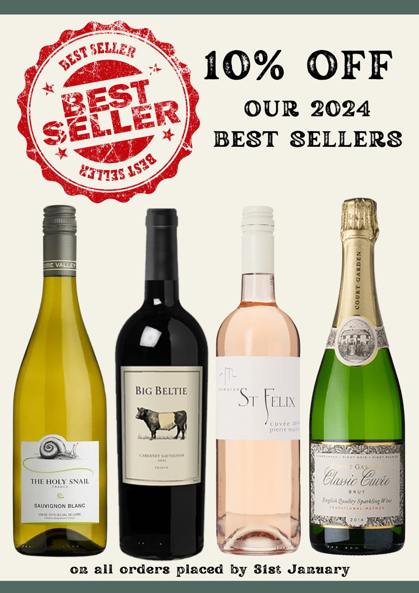 2024s Best Sellers! 

From now until the end of January, we are offering you 10% off our Best Sellers of 2024! Both in-store and online, with no minimum order quantity.

If ordering through our website, southdownscellars.co.uk please use the code BESTSELLERS24 at checkout.