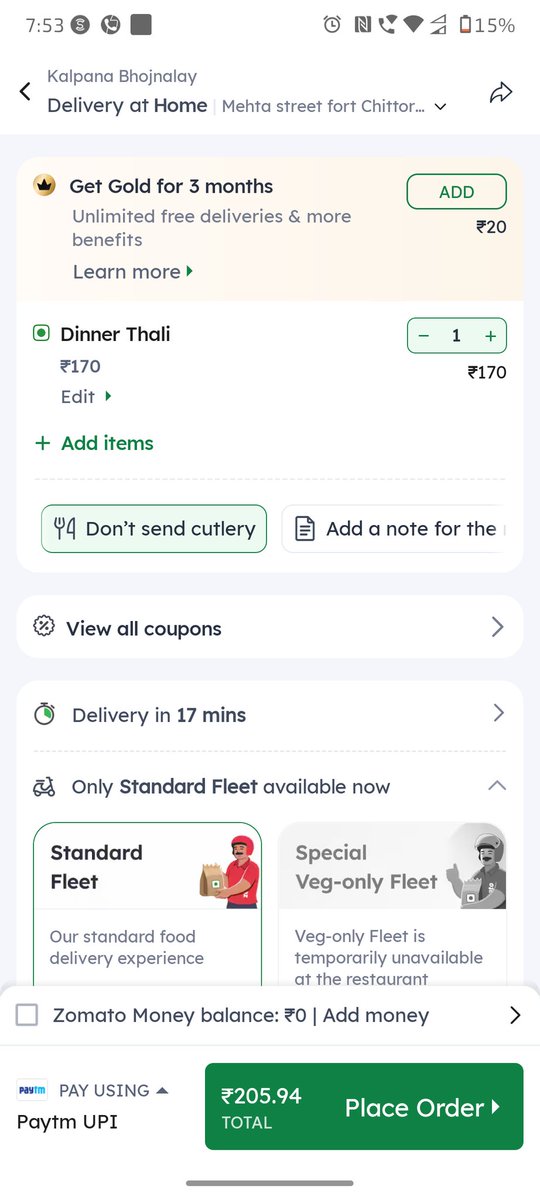 GauravS01620489's tweet image. @zomatocare &quot;Hey @zomato, I usually order food for ₹170 daily, but today the price has gone up to ₹205.94. Could you please clarify why the cost is higher now? #FoodDelivery #PricingIssue&quot;