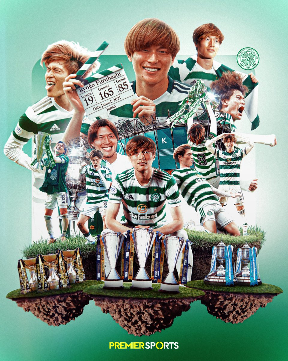 PremSportsTV's tweet image. After 165 games, 85 goals and 8 trophies won, Kyogo has bid farewell to Celtic 🍀

The Japanese player came to Scotland as a relatively unknown striker, but leaves the Hoops as a modern day club legend 🇯🇵