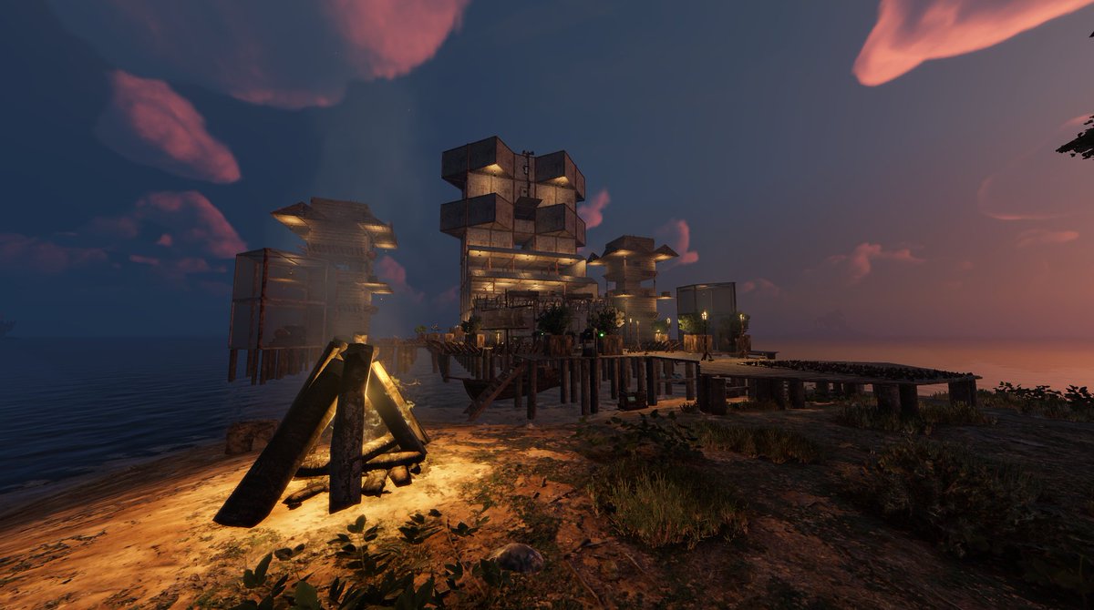 What's better than sitting by the bonfire and enjoying the view at your base? 
#indiegamedev #survivalgame #pcgaming #waterworld #indiegame #gamedev #gaming