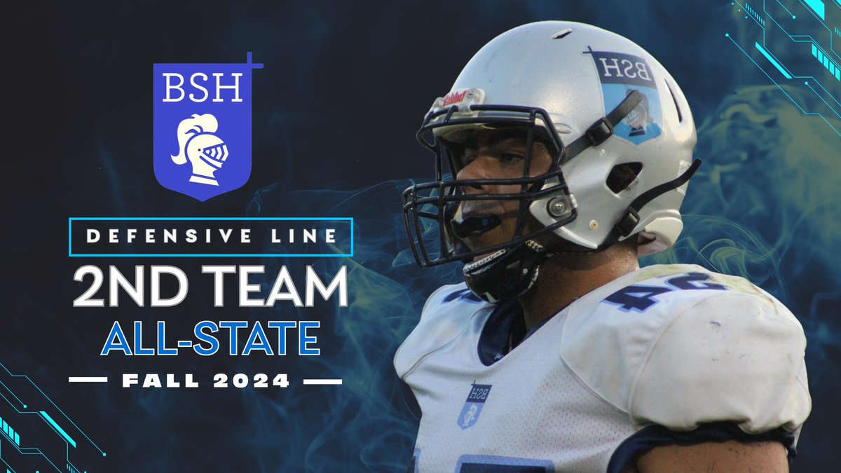 🥈 Congratulations to Knights Football player Jacob Leach, who was recognized AGAIN as 2nd Team All-State for Division II by the VISFL for his play this fall as a Defensive Lineman, setting a school record for career TFLs.  Nice work Jacob!  #HailToThee #bshfootball #allstate