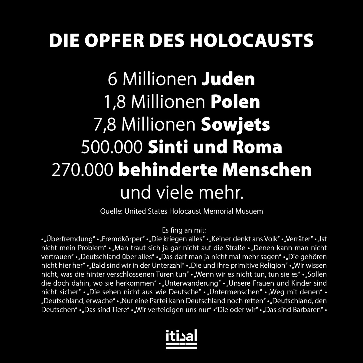 Tarek_Bae's tweet photo. Heute ist Holocaust-Gedenktag. Gedenken wir den Opfern Nazi-Deutschlands. Und denken wir daran, worauf dieser entmenschlichende Hass und diese grausamen Verbrechen aufbauen. Seien wir nicht naiv. All das ist heute noch vorhanden. Und nimmt wieder zu. https://t.co/dkTCii0Bvh