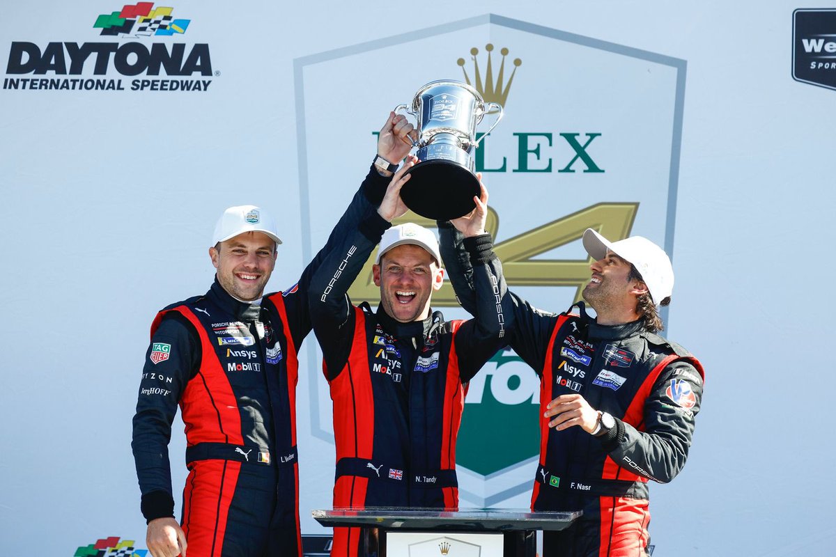 Daytona 24h winners. Unreal. 
What a team, awesome team mates. 

And for me that ticks off the list of all major 24h overall victories 
🏆Daytona
🏆Spa
🏆Nurburgring
🏆Le Mans

I love the team aspect of endurance. Couldn’t have done any of them without EVERYONE involved ❤️