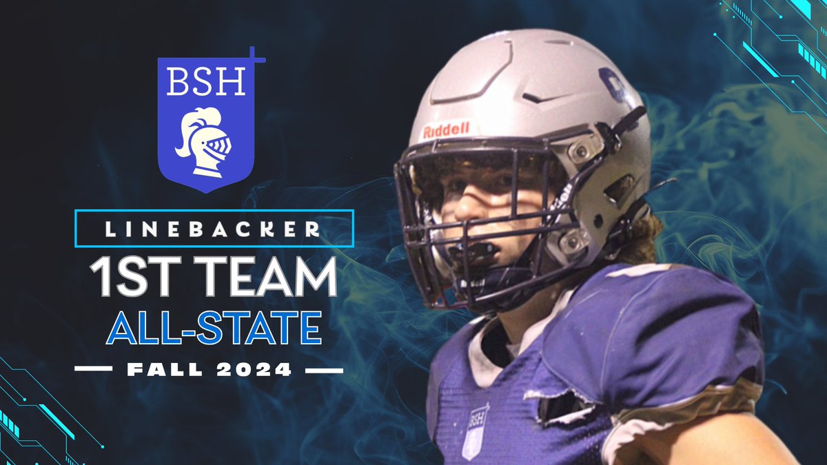 🥇 Congratulations to Knights Football player Brian Bodman, who was recognized as 1st Team All-State for Division II by the VISFL for his play this fall as a LB. Brian was a force on defense, leading the team in tackles and coming in second in TFLs. #HailToThee #bshfootball