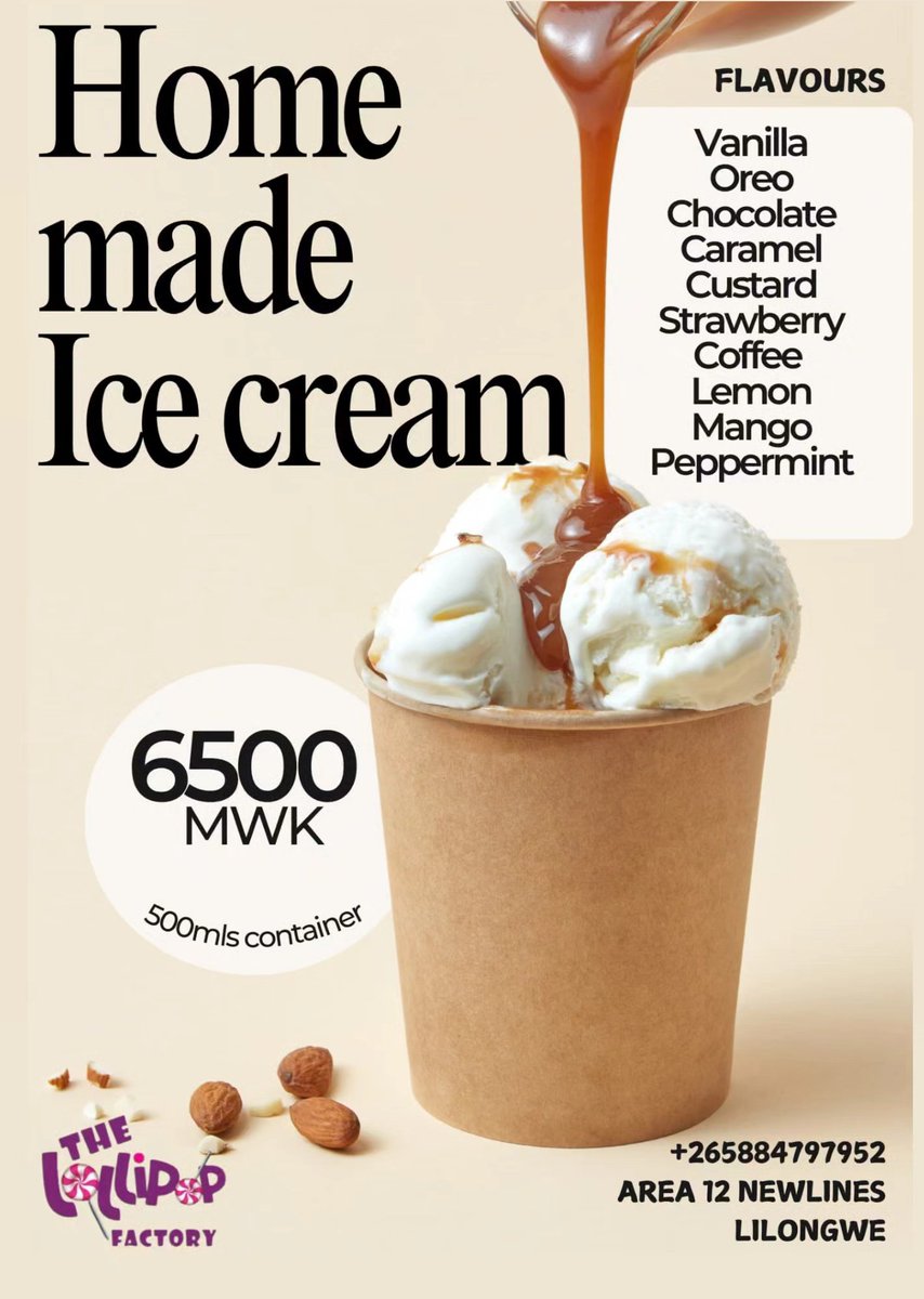 I'll be at Kamuzu Central Hospital tomorrow if you would like to get some ice cream let me know 
 contact 
0884797952 to get your 500mls container