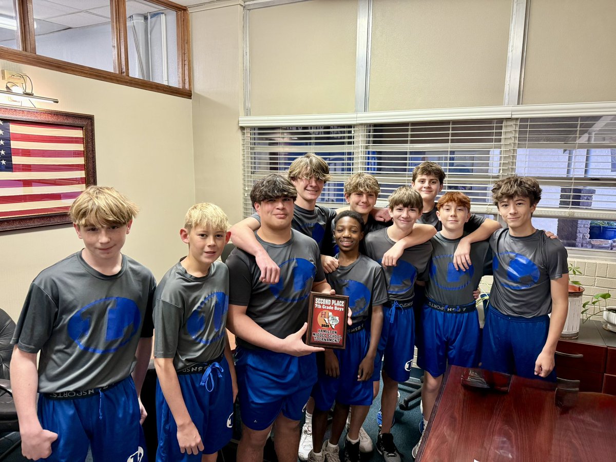 The 7A boys stopped by the office to drop off their 2nd place basketball tournament plaque for the trophy case. Good work guys! 🦡💪#InspireLMS