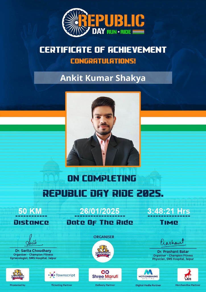 Thank you, Champion Fitness, for organizing an amazing Republic Day Ride! It was a perfect blend of fitness, patriotism, and community spirit. Looking forward to more such events. Jai Hind!

<a href="/ChampFitness01/">Champion Fitness</a> 
#RepublicDayRide #ChampionFitness #FitnessForAll #PatriotismInAction