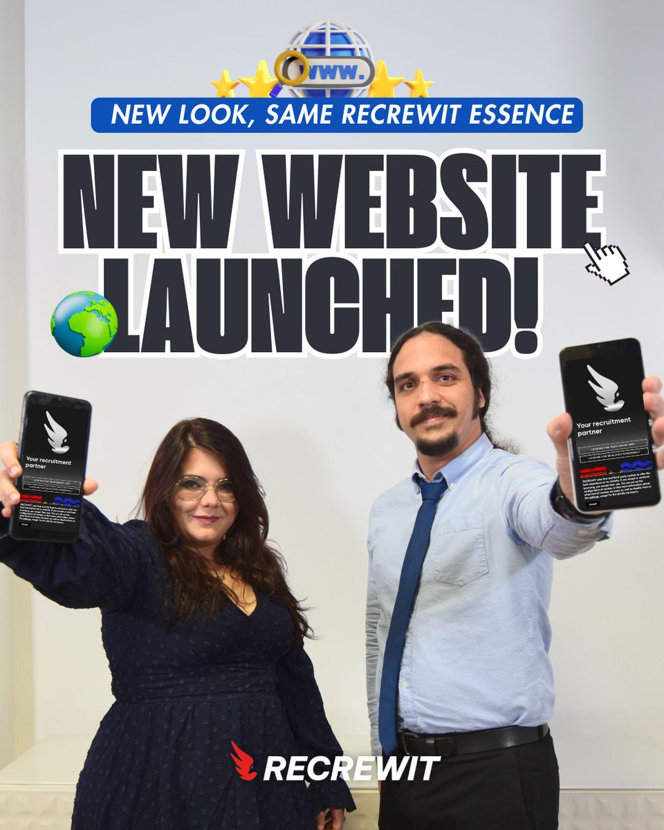 RECREWIT's tweet photo. The awaited surprise! 🎉 

We've launched our NEW WEBSITE and can’t wait to share it with you. 🚀 It's just the beginning! 👀 

Click to see what we've prepared and celebrate this special moment with us. 

Here’s to more! 🔥 

https://t.co/LHhCyO0jqw https://t.co/Hv7UzIwt21