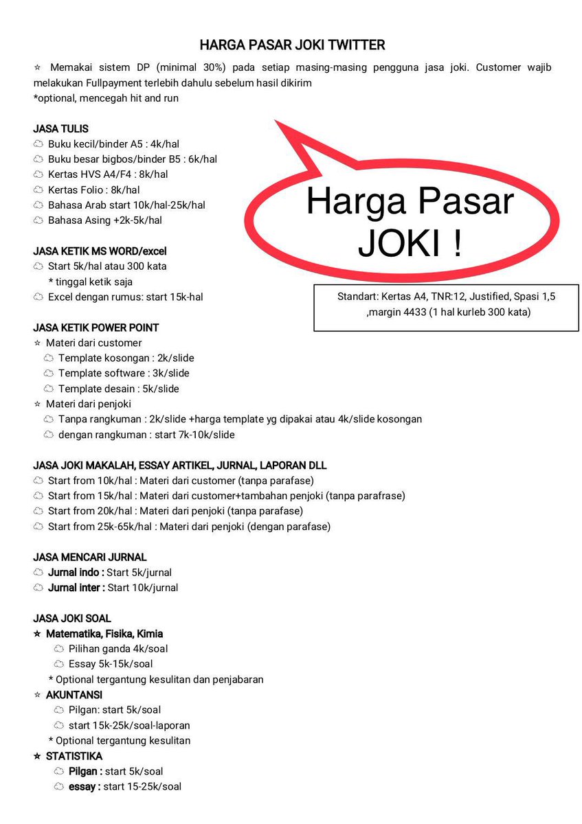 Joki_Trusted_RF's tweet image. ubur ubur ikan lele, ini harga pasar joki leeeeeeeeee ! 

KALO MAU PAKE HARGA UNDER GAUSAH JUALAN DI X LEEEEE ! 

#zonauang #jokitugaskuliah