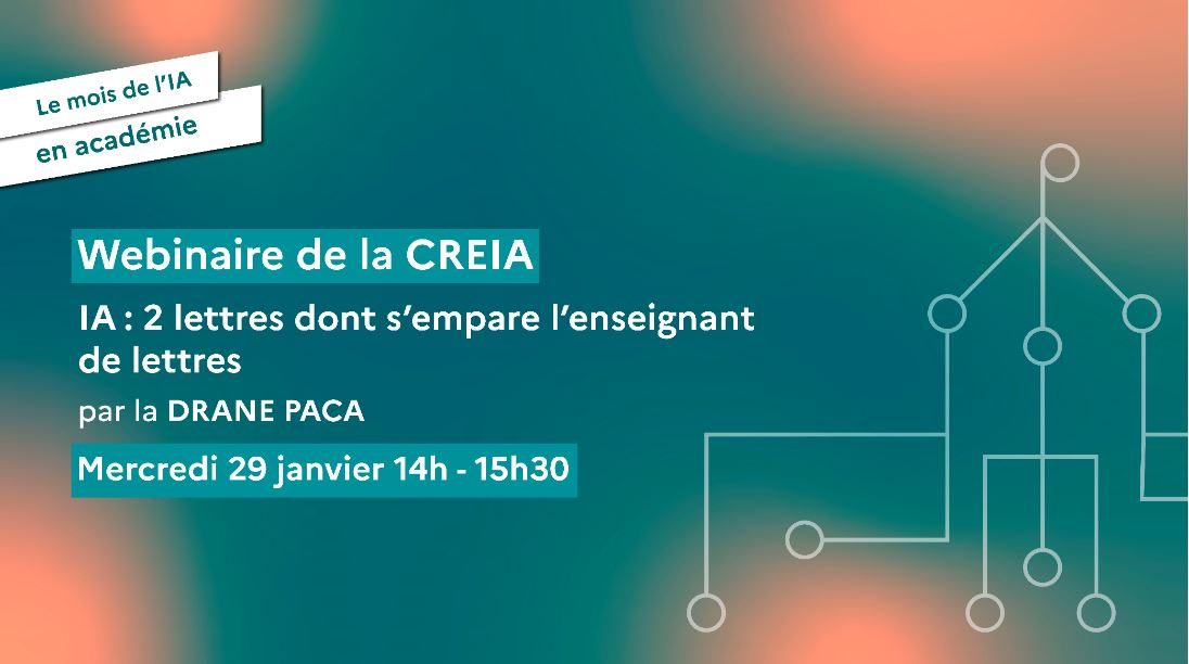 Clément Fantoli (@clementfantoli) on Twitter photo Webinaire <a href="/Edu_Num/">Éducation Numérique</a> via CREIA ce mercredi 29/01/2025 (14h-15h30) organisé par la
<a href="/DranePaca/">DRANE Provence-Alpes-Côte d'Azur</a> pour le mois de l'#IA en académie
IA : 2 lettres dont s’empare l’enseignant de lettres
"tester, critiquer, imaginer" par Stéphanie Marques
videodiff.phm.education.gouv.fr/live/moisdelia… Webinaire <a href="/Edu_Num/">Éducation Numérique</a> via CREIA ce mercredi 29/01/2025 (14h-15h30) organisé par la
<a href="/DranePaca/">DRANE Provence-Alpes-Côte d'Azur</a> pour le mois de l'#IA en académie
IA : 2 lettres dont s’empare l’enseignant de lettres
"tester, critiquer, imaginer" par Stéphanie Marques
videodiff.phm.education.gouv.fr/live/moisdelia…