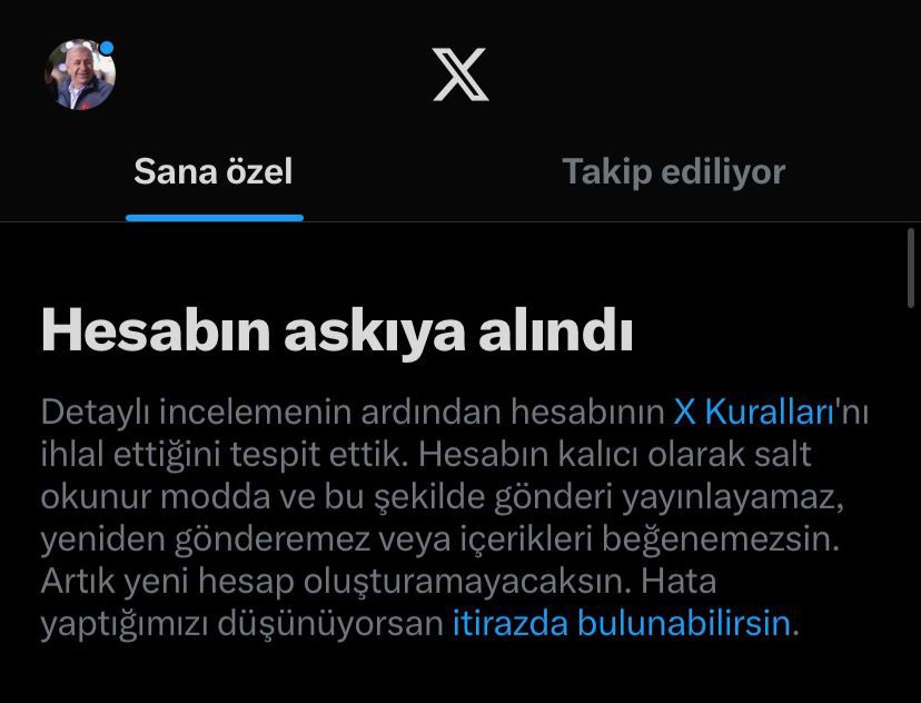 Hesabımız <a href="/OzdagaOzgurluk/">#ÜmitÖzdağ 𐱅𐰇𐰼𐰚</a> bölücülerin şikayetleri dolayısı ile askıya alınmıştır. Siz değerli Türk milliyetçilerinin desteğini bekliyoruz.