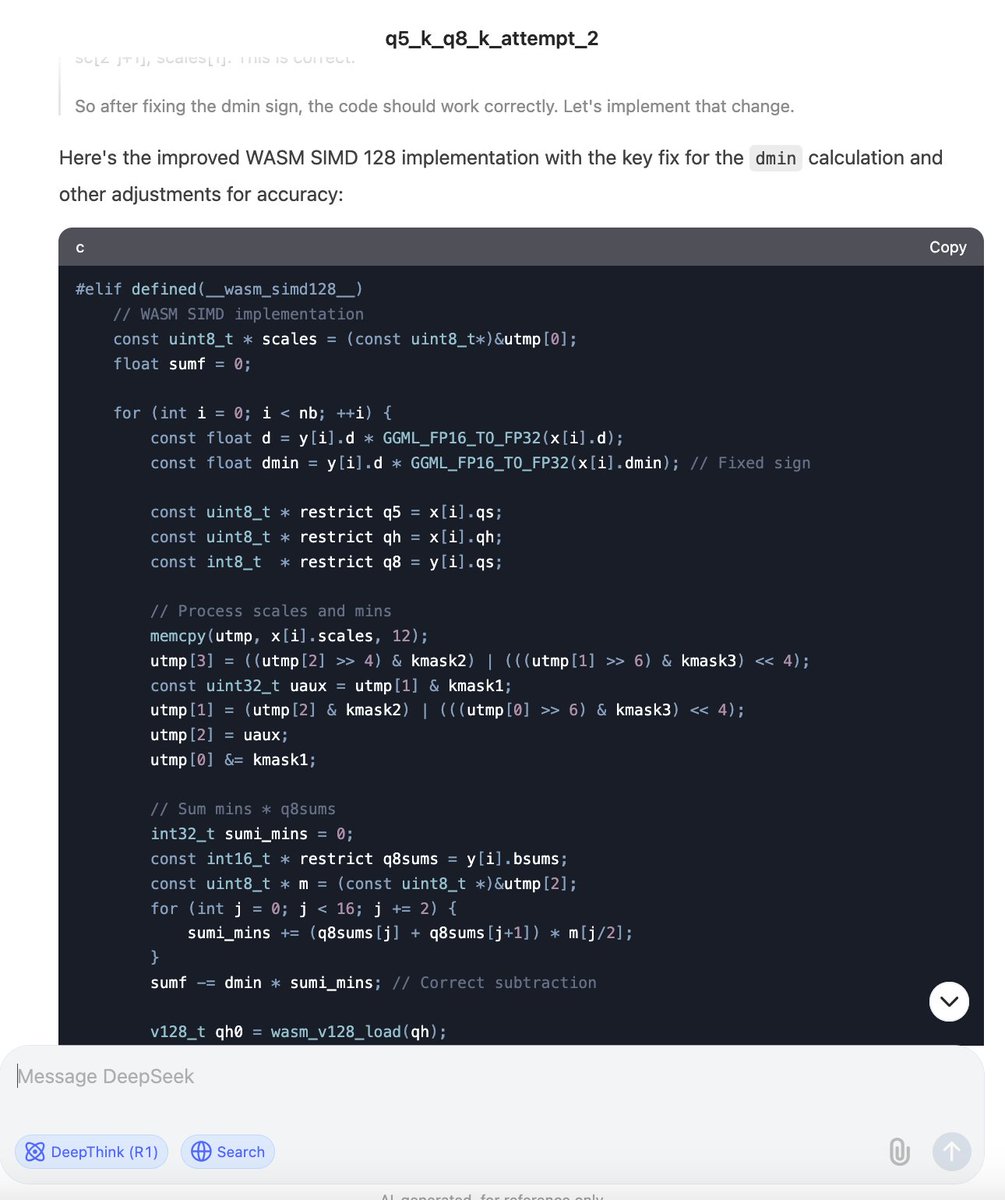 ngxson's tweet photo. Prompting DeepSeek-R1, asking it to optimize your code and getting x2 performance boost 🤯 What a time to be alive! https://t.co/HokE7iJp1L