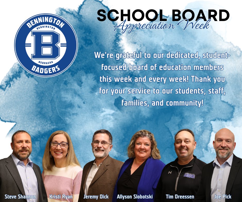 School Board Appreciation Week! THANK YOU to these awesome leaders that constantly work to help students, staff, and the community! 🦡👍📚 <a href="/NASBonline/">Nebraska Association of School Boards</a> #WeAreBPS