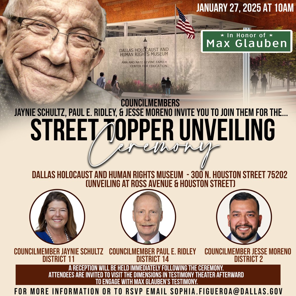 ✨ Join us today for a special Street Topper Unveiling Ceremony honoring Holocaust survivor Max Glauben, and also International Holocaust Remembrance Day. ✨