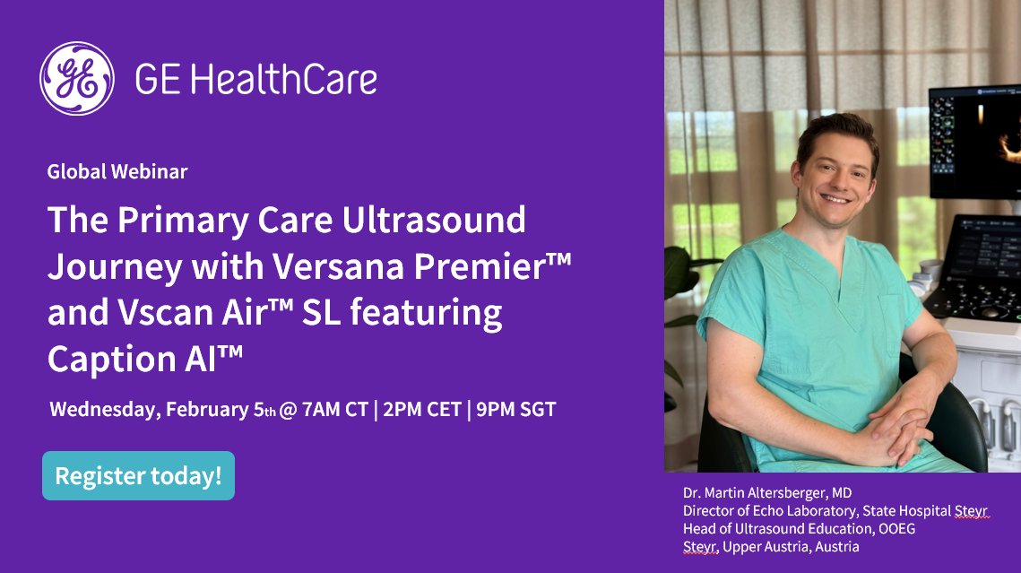 GE HealthCare Vscan Family (@vscan) on Twitter photo Join us for an exciting GE HealthCare webinar featuring Dr. Altersberger <a href="/heart_n_lungs/">Martin Altersberger</a>! Explore real-world case studies on how ultrasound solutions can enhance comprehensive care throughout the primary care journey.
This is a unique opportunity to gain expert insights and learn Join us for an exciting GE HealthCare webinar featuring Dr. Altersberger <a href="/heart_n_lungs/">Martin Altersberger</a>! Explore real-world case studies on how ultrasound solutions can enhance comprehensive care throughout the primary care journey.
This is a unique opportunity to gain expert insights and learn