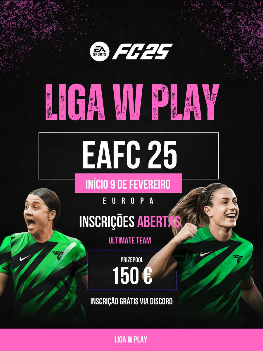 🏆1ª edição Liga W Play 🏆

🎮Competição exclusiva á vertente feminina, num torneio formato de Liga 🎮

Prizepool 👀✅
Competitividade✅
2 fases : Fase Liga e Fase Final (Meias-finais e final) ✅

Inscrições GRÁTIS via Discord até dia 6Fev➡️discord.gg/6Pur2XtP

Ready Girls?