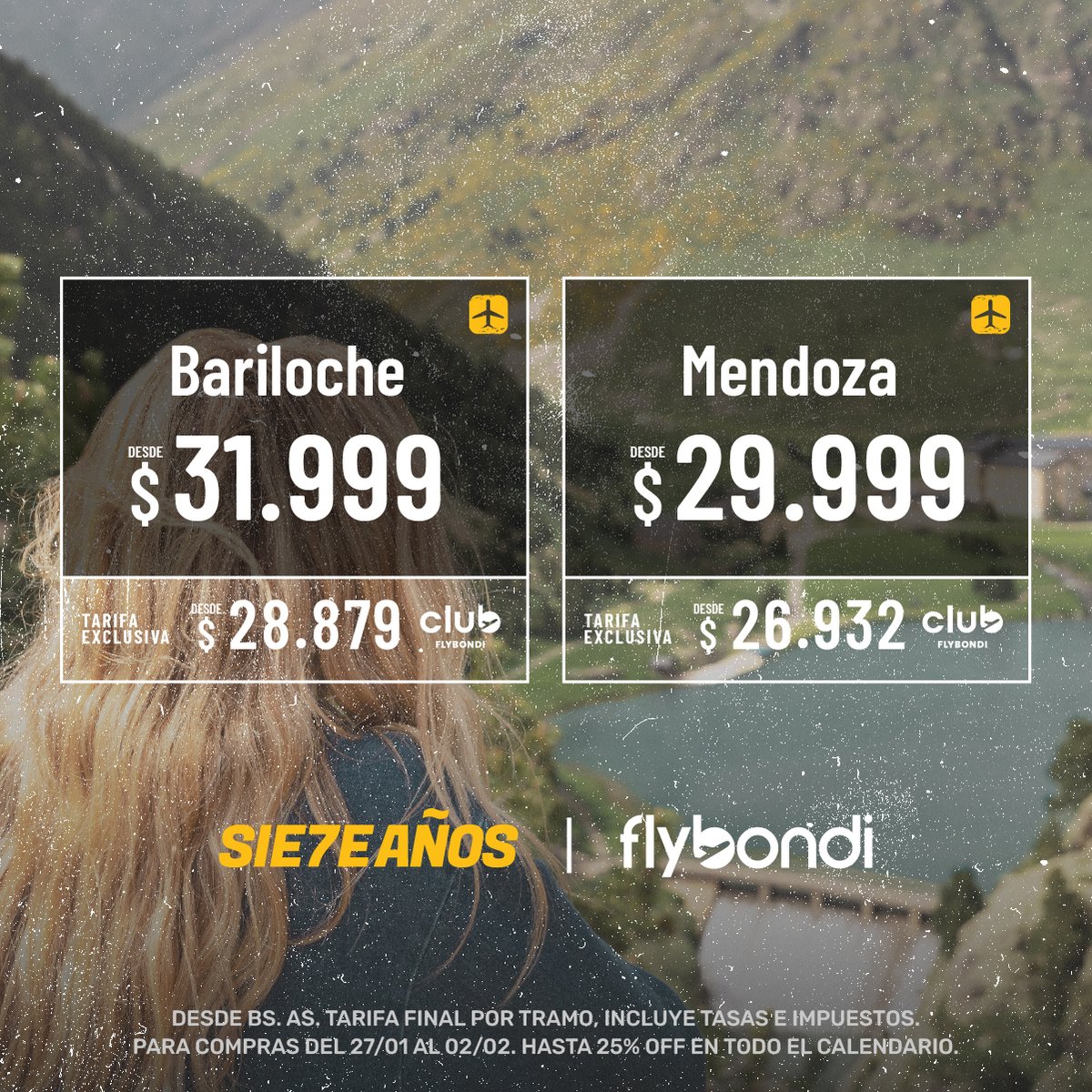 flybondioficial's tweet photo. 7 años volando juntos se celebran con hasta 25% de descuento 🥳

Mandale click acá 👉 https://t.co/RosVcsW8DF y confirmá tus vacaciones #UltraLowCost 💛

#CumpleFly  #Cumple7 #Flybondi #7Años https://t.co/1gGMmyAbGH
