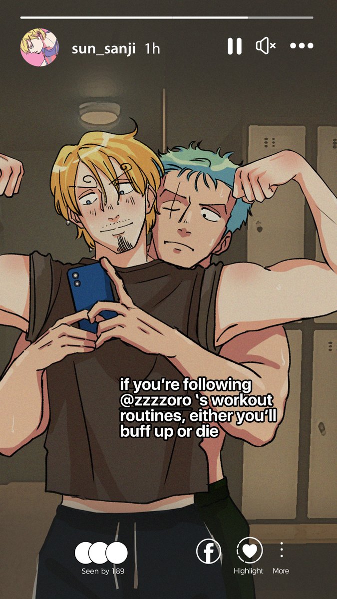 OPzsfan's tweet photo. [Zosan - Socmed AU]
Buff Up!

#zosan #zoro #sanji #opzsfan #21yozs #socmedauzs https://t.co/CX6VFUI50b