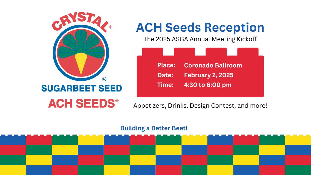 beet_ach's tweet image. The ASGA Annual Meeting is less than 1 week away! If you are attending, be sure to join us at our kickoff event this coming Sunday. #ACHSeeds #ASGA #Sugarbeets