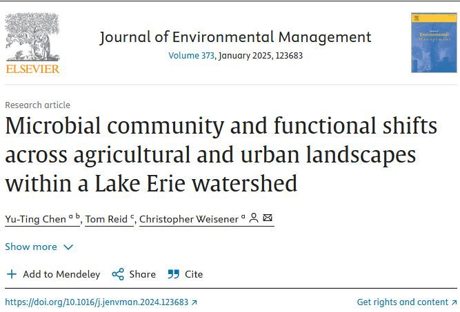 Dr. Chris Weisener published an article in the Journal of Environmental Management titled "Microbial community and functional shifts across agricultural and urban landscapes within a Lake Erie watershed". His co-authors are former UWin PhD. students Yu-Ting Chen and Tom Reid.