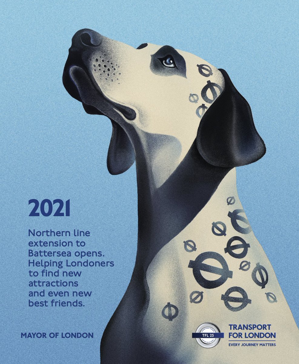Making Every Journey Matter for 25 Years. @transportforlondon celebrate their 25th anniversary with a series of posters created by London based artist and featuring the 25th anniversary TfL roundel. @eoinryanart created a design for 2021 and the extention of the Northern line.