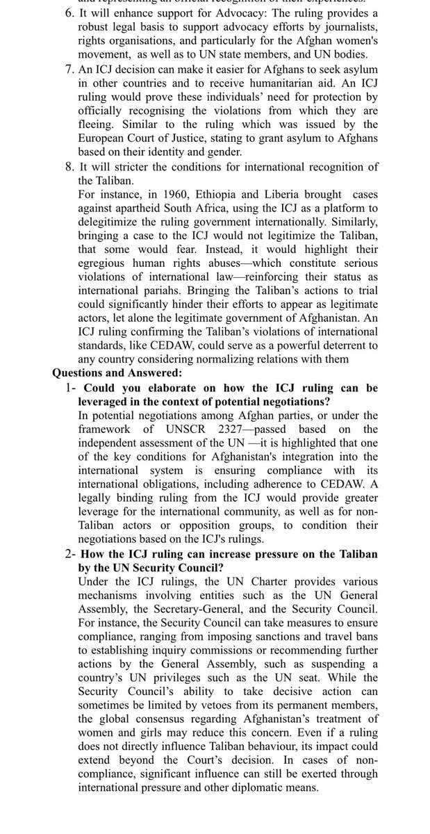 NazifaHaqpal's tweet photo. I had the honour of participating in two two-day consultations hosted by the Maltese government in collaboration with @OpenSociety and @rawadari_org on 23-24 January 2025.

Participants included lawyers, academics, experts, and Afghan women’s activists who discussed justice and accountability for Afghan women under international law, with a particular focus on a potential case against the Taliban at the ICJ (International Court of Justice) under the Convention on the Elimination of All Forms of Discrimination Against Women (CEDAW).

While the ICJ’s direct enforcement of rulings is limited, I identified and discussed its implications from political, legal, and diplomatic perspectives here. 👇